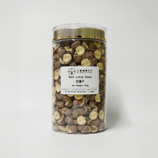Jar of red lotus seeds with, red lotus seed