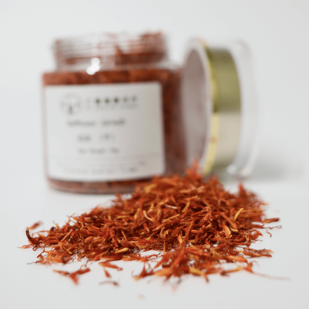 Jar of dried safflower, Dried Safflower